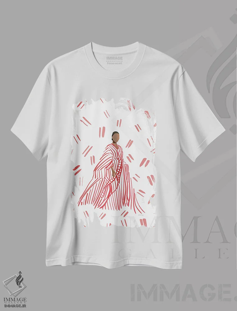 تیشرت سفید طرح دار مدگرای لباس شب قرمز، هنر آمریکایی آفریقایی تبار اثر آملیا نویز | immage.ir