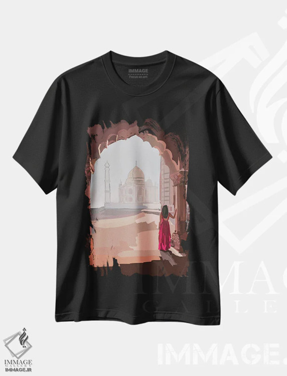 تیشرت مشکی طرح دار تاج محل، دکور آسیایی اثر آملیا نویز | فروشگاه ایماژ