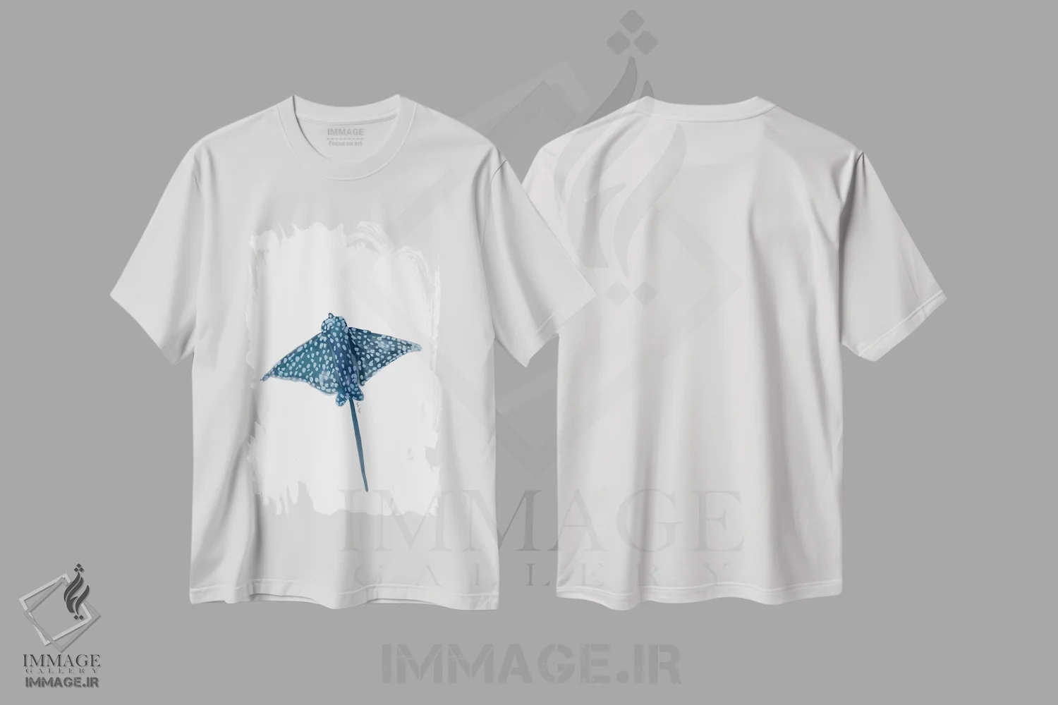 تیشرت سفید طرح دار سفره ماهی، تزئینی اثر آملیا نویز | فروشگاه ایماژ