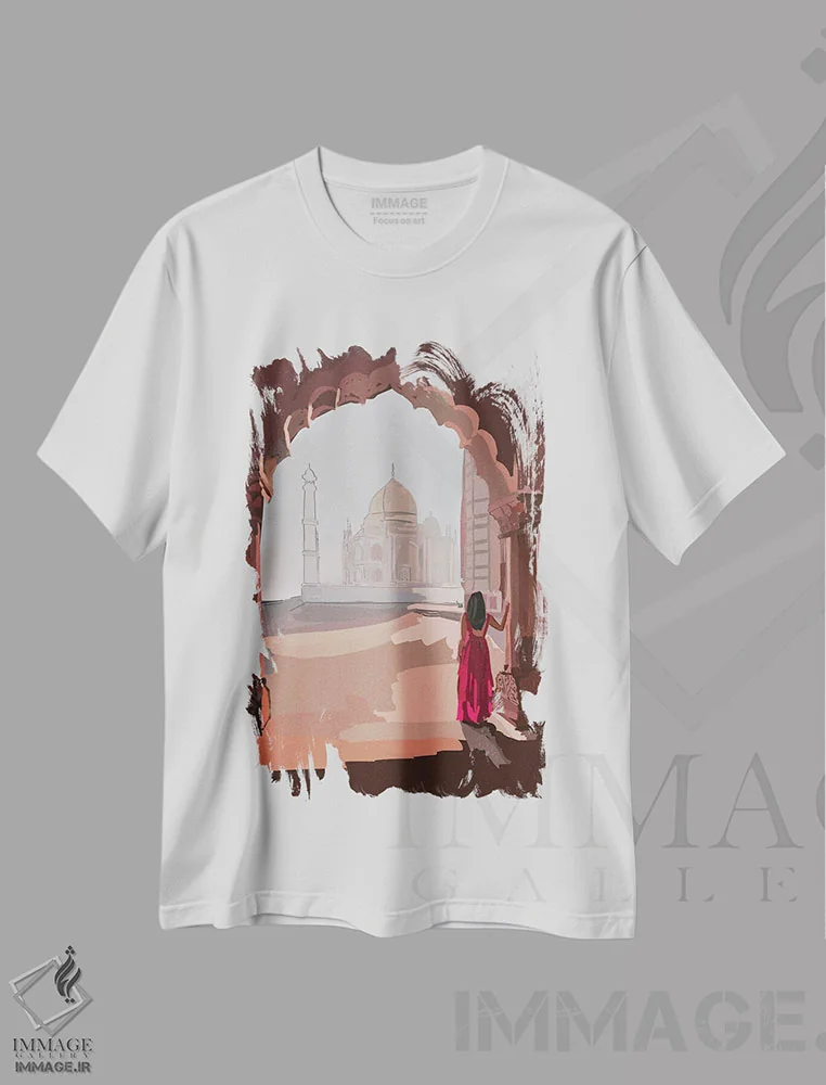 تیشرت سفید طرح دار تاج محل، دکور آسیایی اثر آملیا نویز | immage.ir
