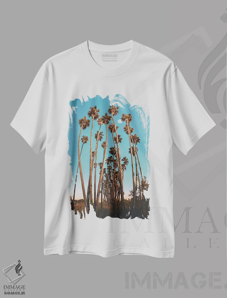 تیشرت سفید طرح دار نخل ها، مدیوم اثر نیـرز فوتوگرافی | فروشگاه ایماژ