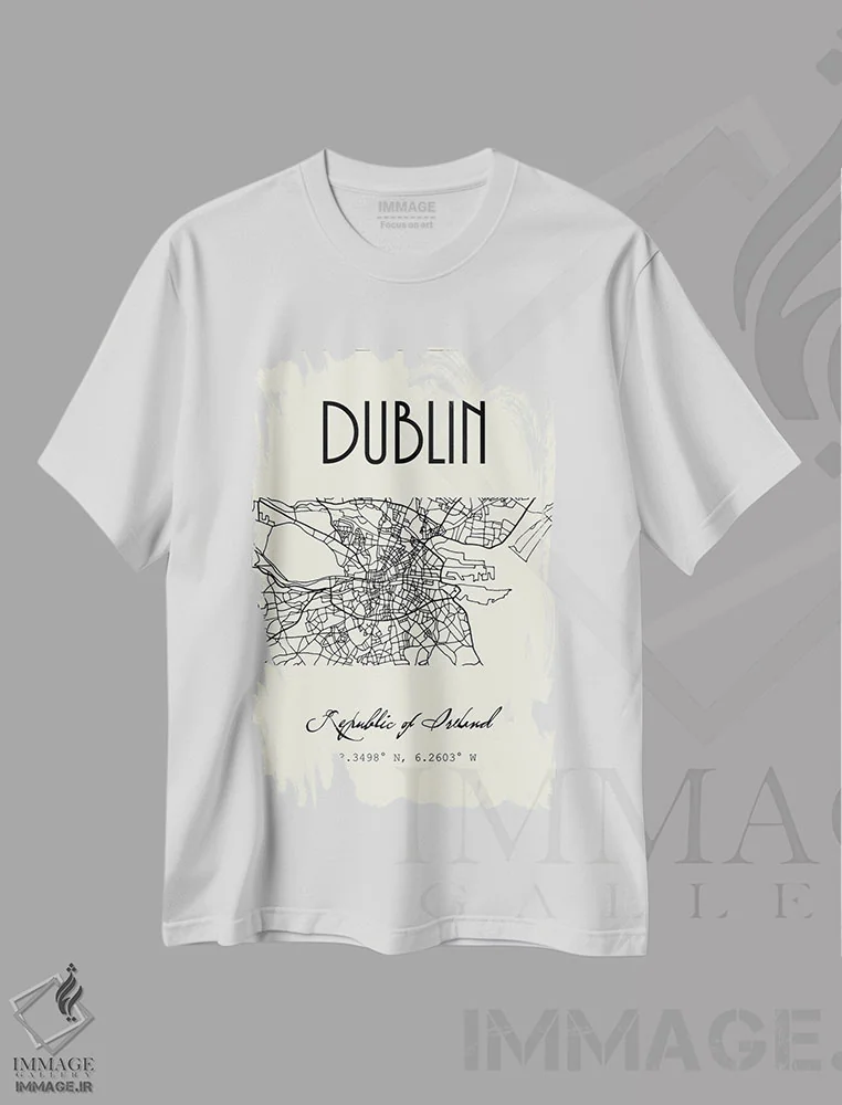 تیشرت سفید طرح دار نقشه شهر دوبلین، تزئینی اثر نوردیک پرینت استودیو | immage.ir
