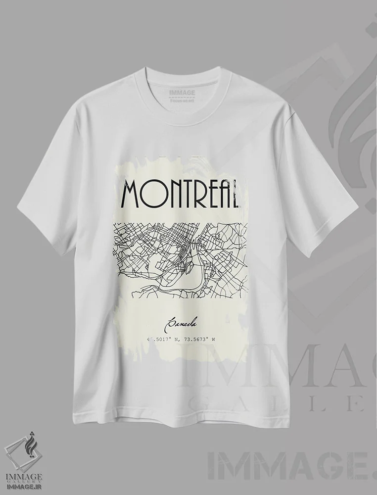 تیشرت سفید طرح دار نقشه شهر مونترال، تزئینی اثر نوردیک پرینت استودیو | فروشگاه ایماژ