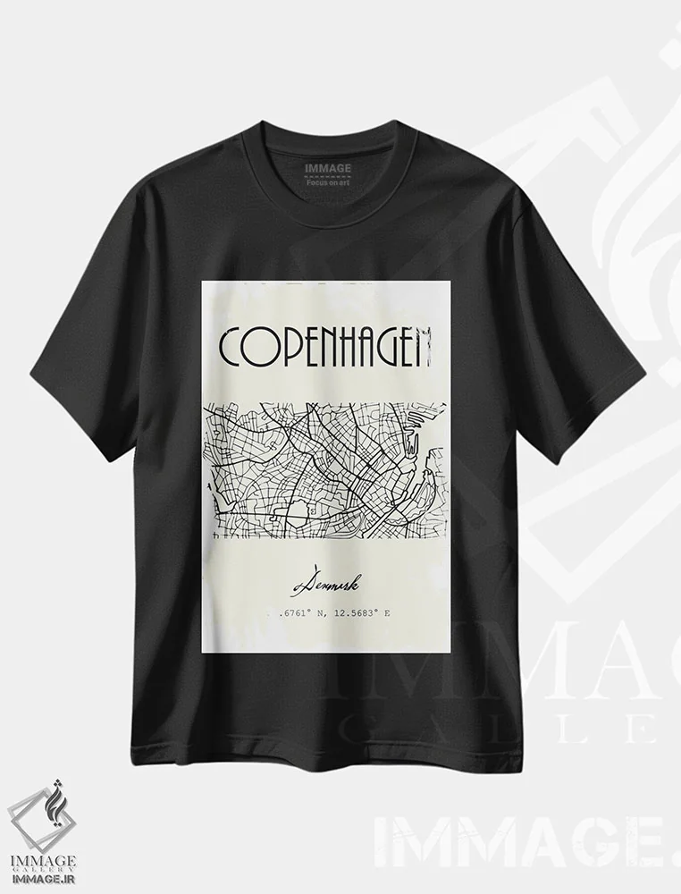 تیشرت مشکی طرح دار نقشه شهر پراگ، تزئینی اثر نوردیک پرینت استودیو | فروشگاه ایماژ