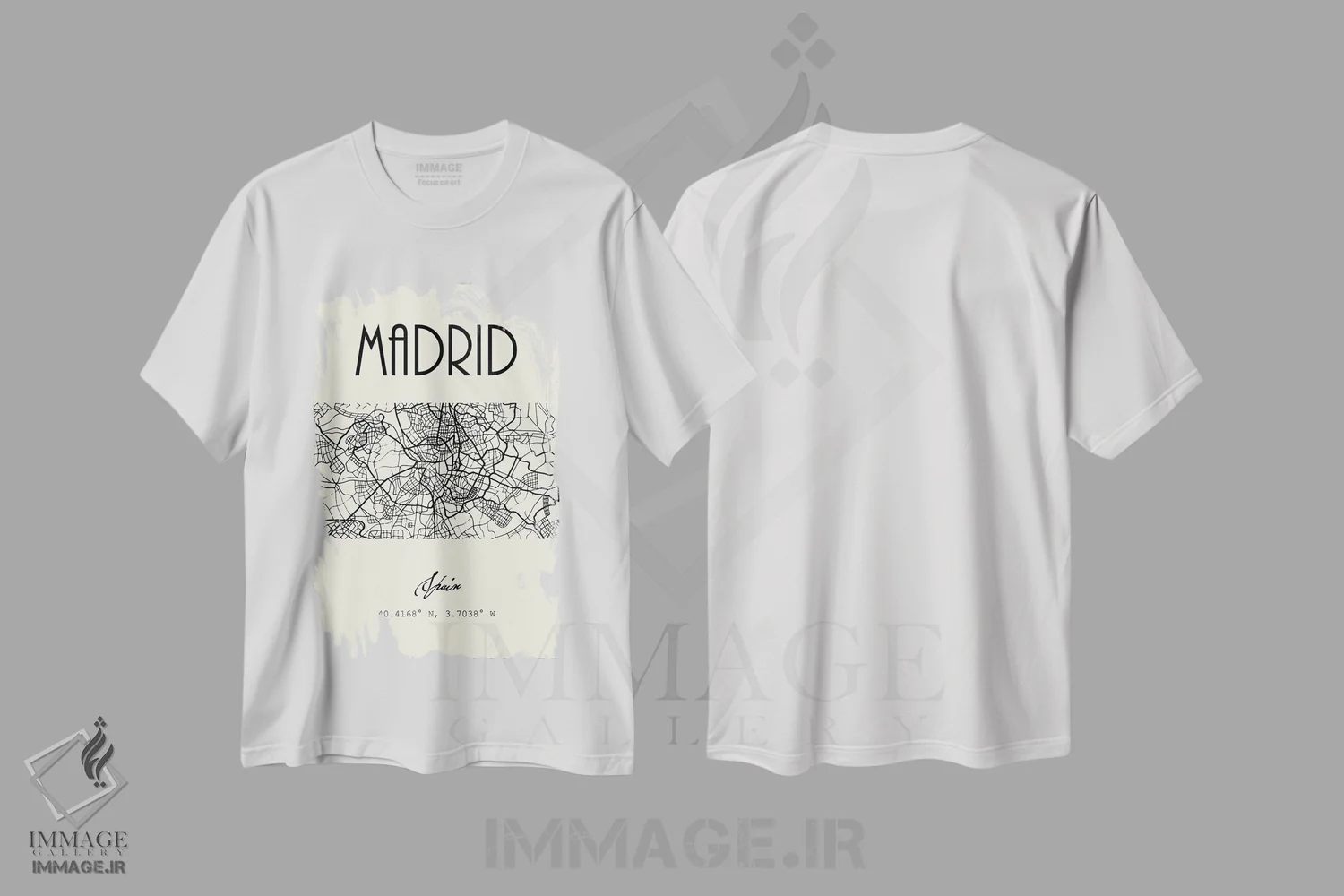 تیشرت سفید طرح دار نقشه شهر مادرید، تزئینی اثر نوردیک پرینت استودیو | immage.ir