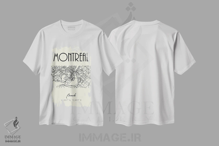 تیشرت سفید طرح دار نقشه شهر مونترال، تزئینی اثر نوردیک پرینت استودیو | فروشگاه ایماژ