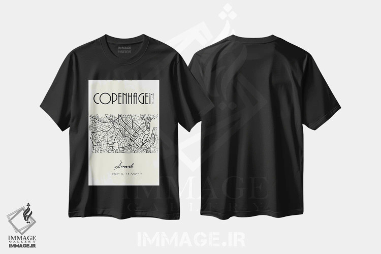 تیشرت مشکی طرح دار نقشه شهر پراگ، تزئینی اثر نوردیک پرینت استودیو | فروشگاه ایماژ