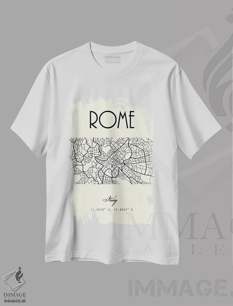 تیشرت سفید طرح دار نقشه شهر رم، تزئینی اثر نوردیک پرینت استودیو | فروشگاه ایماژ