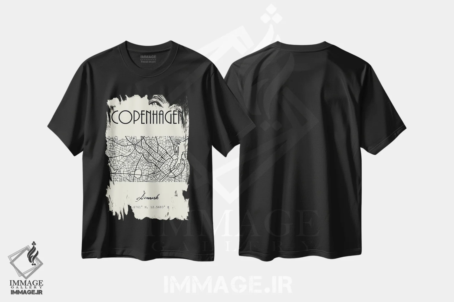 تیشرت مشکی طرح دار نقشه شهر کپنهاگ، تزئینی اثر نوردیک پرینت استودیو | فروشگاه ایماژ