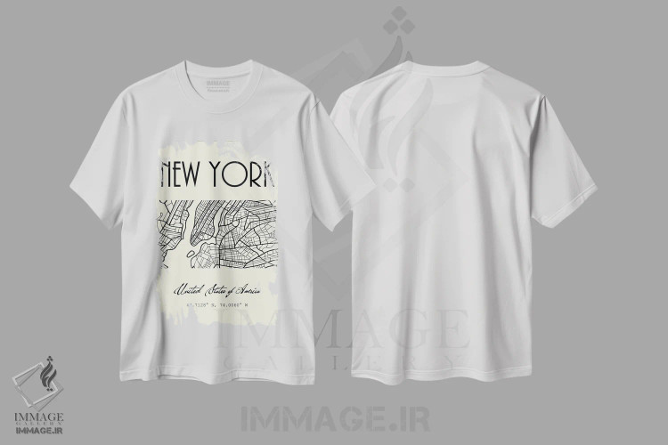 تیشرت سفید طرح دار نقشه شهر نیویورک، تزئینی اثر نوردیک پرینت استودیو | فروشگاه ایماژ