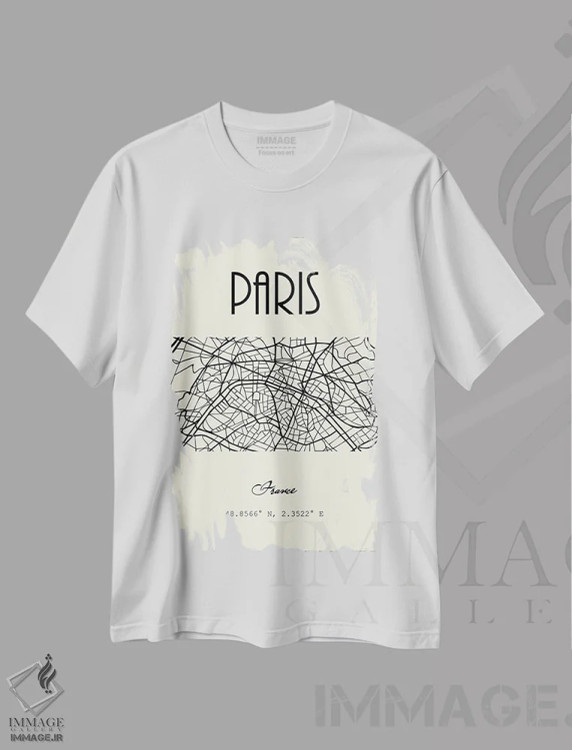 تیشرت سفید طرح دار نقشه شهر پاریس، تزئینی اثر نوردیک پرینت استودیو | فروشگاه ایماژ