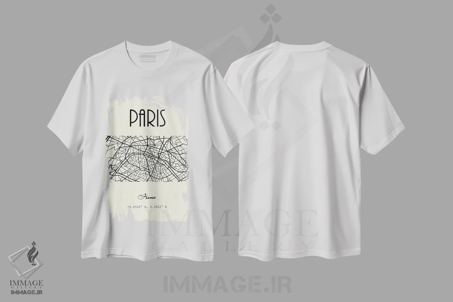 تیشرت سفید طرح دار نقشه شهر پاریس، تزئینی اثر نوردیک پرینت استودیو | فروشگاه ایماژ