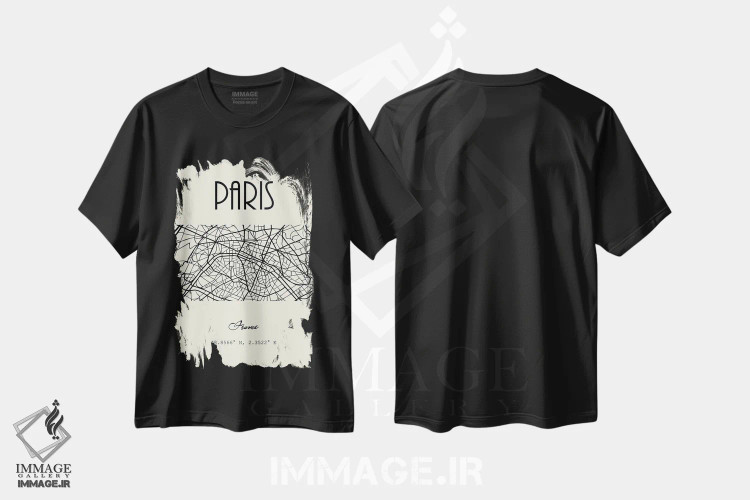تیشرت مشکی طرح دار نقشه شهر پاریس، تزئینی اثر نوردیک پرینت استودیو | immage.ir