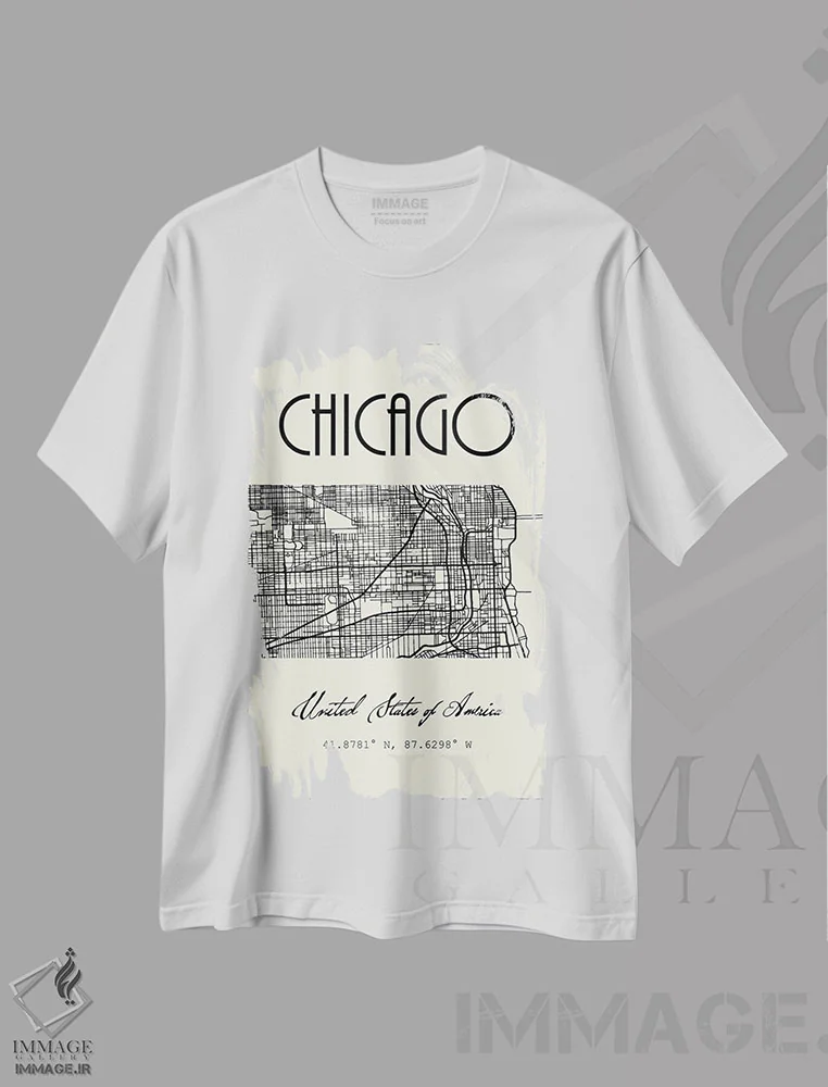 تیشرت سفید طرح دار نقشه شهر شیکاگو، تزئینی اثر نوردیک پرینت استودیو | فروشگاه ایماژ
