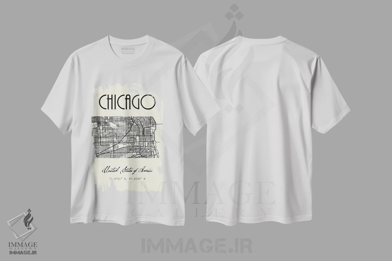 تیشرت سفید طرح دار نقشه شهر شیکاگو، تزئینی اثر نوردیک پرینت استودیو | فروشگاه ایماژ