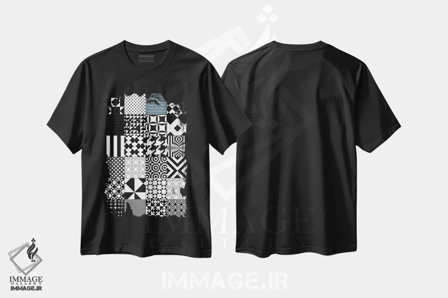 تیشرت مشکی طرح دار الگوی لحاف انتزاعی، آبستره اثر نوردیک پرینت استودیو | فروشگاه ایماژ