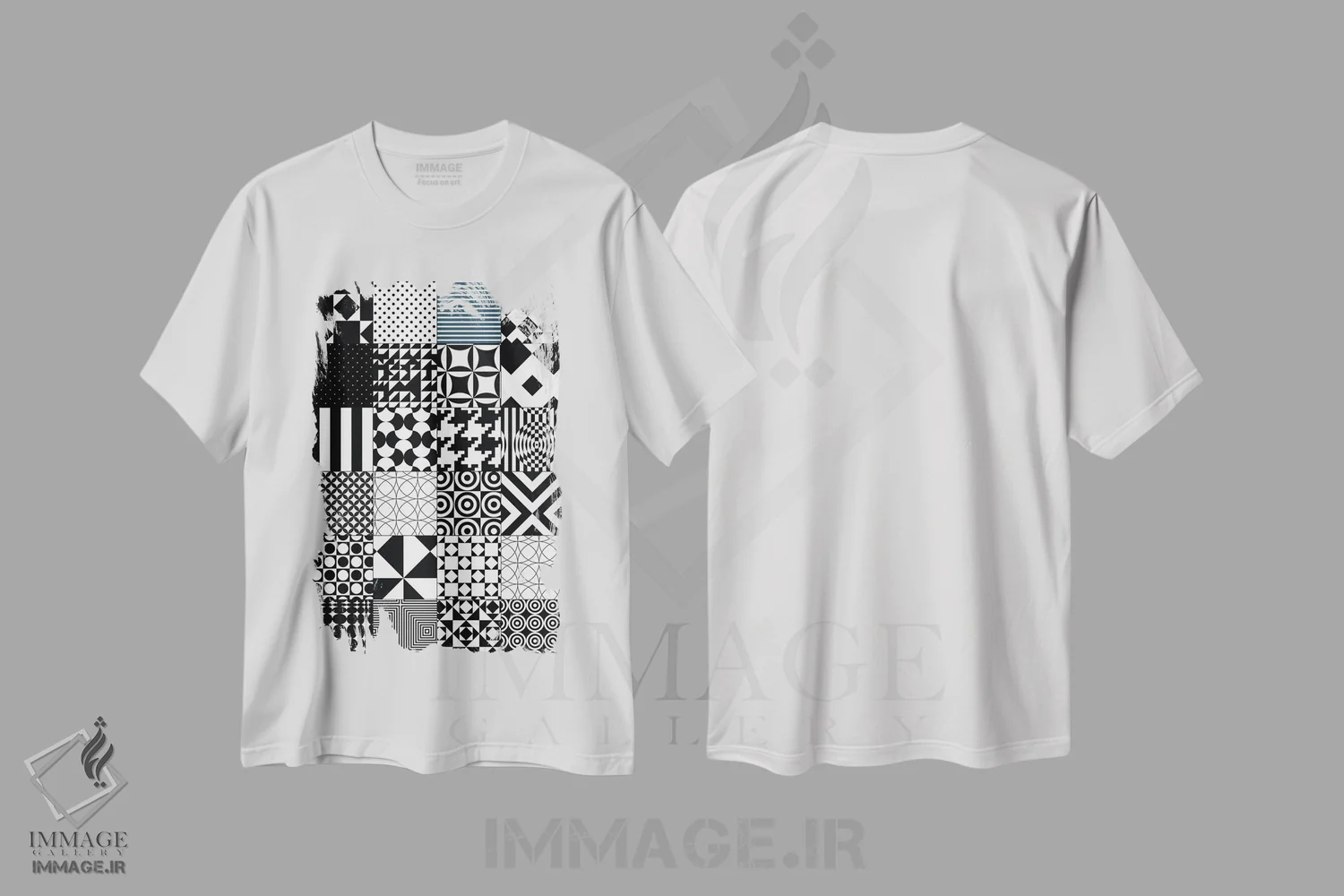 تیشرت سفید طرح دار الگوی لحاف انتزاعی، آبستره اثر نوردیک پرینت استودیو | immage.ir