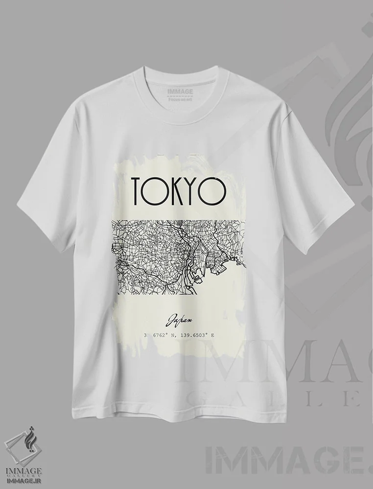 تیشرت سفید طرح دار نقشه شهر توکیو، تزئینی اثر نوردیک پرینت استودیو | immage.ir