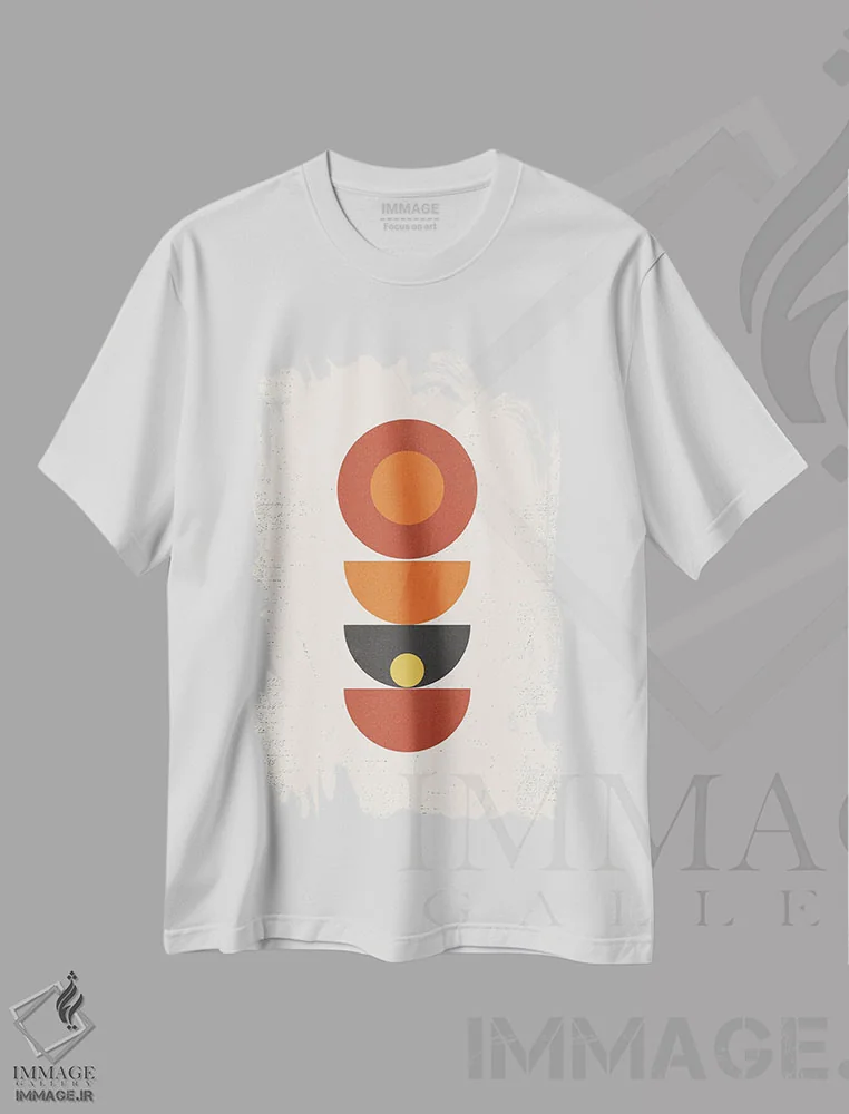 تیشرت سفید طرح دار هندسه مدرن پاپ نیمه قرن، آبستره اثر نوردیک پرینت استودیو | فروشگاه ایماژ