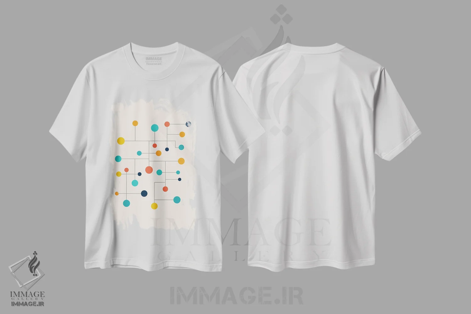 تیشرت سفید طرح دار دایره های مدرن پاپ نیمه قرن، آبستره اثر نوردیک پرینت استودیو | immage.ir