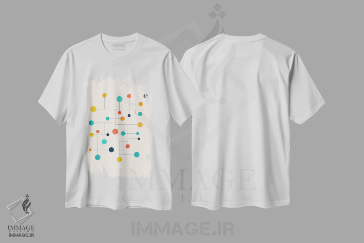 تیشرت سفید طرح دار دایره های مدرن پاپ نیمه قرن، آبستره اثر نوردیک پرینت استودیو | immage.ir
