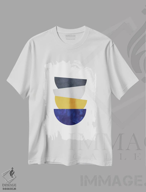 تیشرت سفید طرح دار تعادل هنری انتزاعی، آبستره اثر نوردیک پرینت استودیو | فروشگاه ایماژ