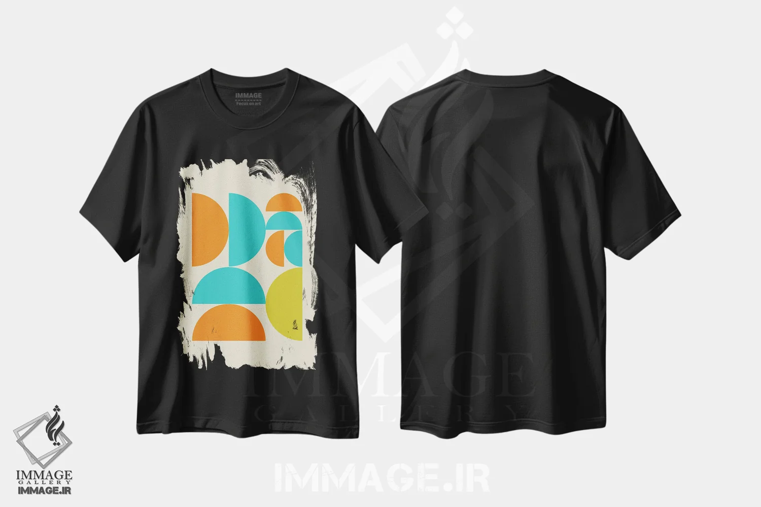 تیشرت مشکی طرح دار هلال های هندسی پاپ مدرن نیمه قرن، آبستره اثر نوردیک پرینت استودیو | فروشگاه ایماژ