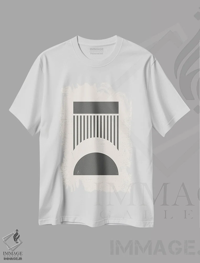 تیشرت سفید طرح دار هندسه مدرن نیمه قرن V اثر نوردیک پرینت استودیو | immage.ir
