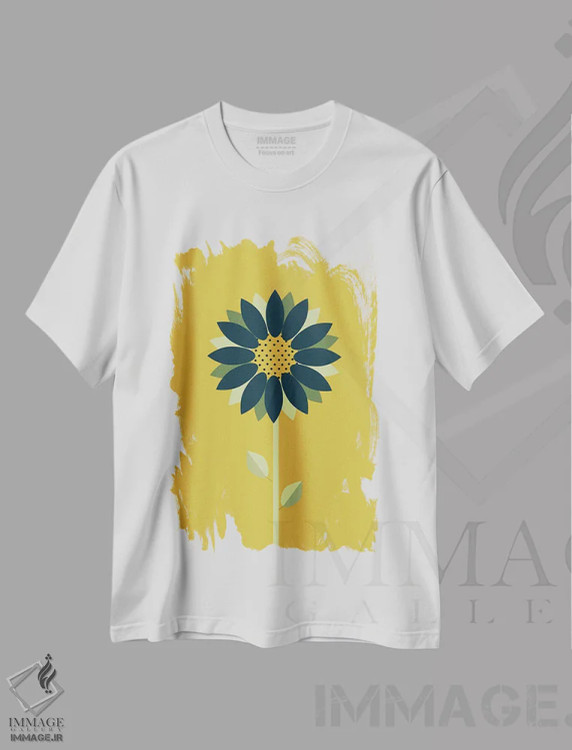 تیشرت سفید طرح دار سبک مینیمال مدرن اسکاندیناوی خردلی، تزئینی اثر نوردیک پرینت استودیو | فروشگاه ایماژ