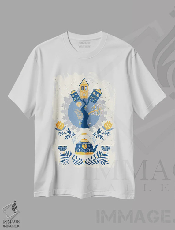 تیشرت سفید طرح دار رویاهای اسکاندیناوی، تزئینی اثر نوردیک پرینت استودیو | فروشگاه ایماژ