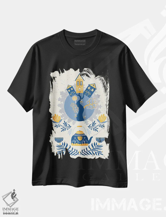 تیشرت مشکی طرح دار رویاهای اسکاندیناوی، تزئینی اثر نوردیک پرینت استودیو | immage.ir