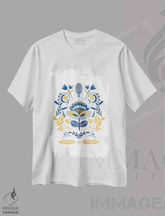 تیشرت سفید طرح دار هنر مردمی اسکاندیناوی، تزئینی اثر نوردیک پرینت استودیو | immage.ir