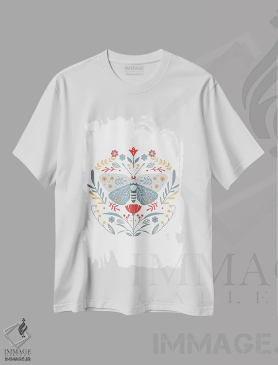 تیشرت سفید طرح دار پروانه هنر مردمی اسکاندیناوی، تزئینی اثر نوردیک پرینت استودیو | فروشگاه ایماژ