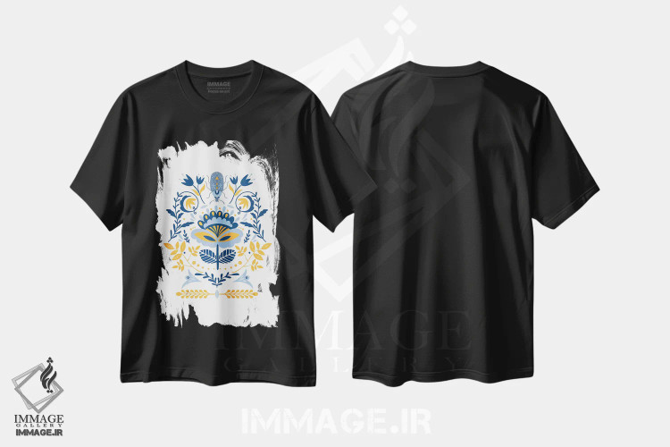 تیشرت مشکی طرح دار هنر مردمی اسکاندیناوی، تزئینی اثر نوردیک پرینت استودیو | فروشگاه ایماژ