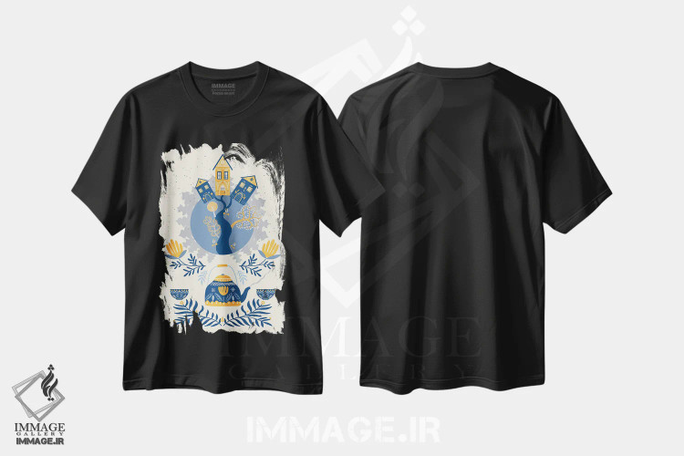 تیشرت مشکی طرح دار رویاهای اسکاندیناوی، تزئینی اثر نوردیک پرینت استودیو | immage.ir