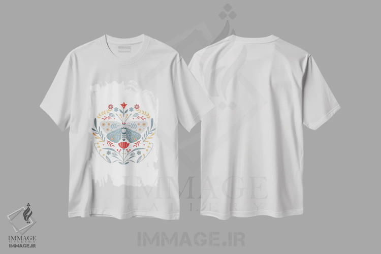 تیشرت سفید طرح دار پروانه هنر مردمی اسکاندیناوی، تزئینی اثر نوردیک پرینت استودیو | فروشگاه ایماژ