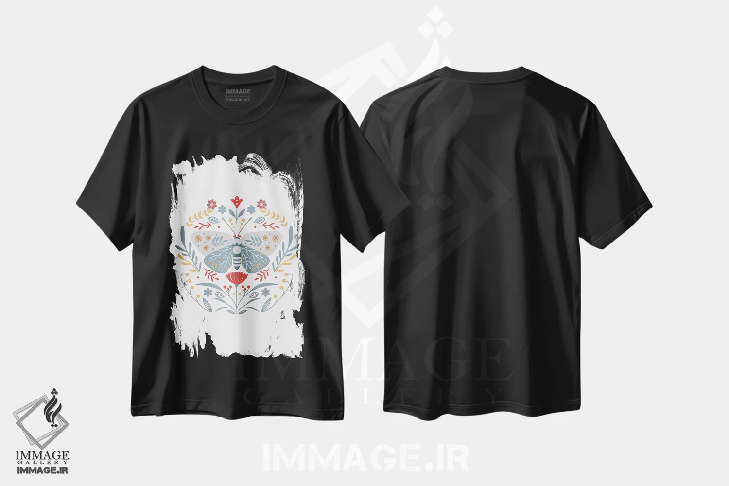 تیشرت مشکی طرح دار پروانه هنر مردمی اسکاندیناوی، تزئینی اثر نوردیک پرینت استودیو | immage.ir