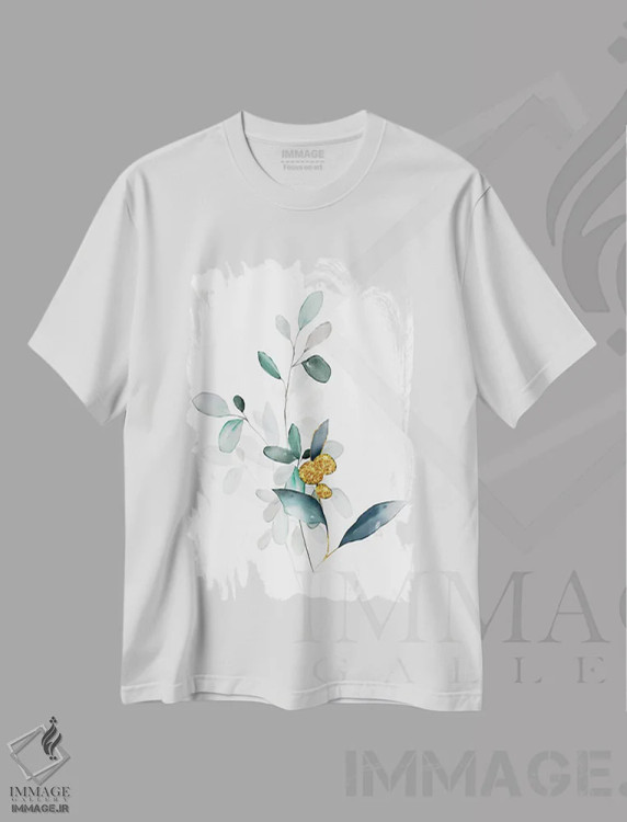 تیشرت سفید طرح دار گل های گیاهی مینیمال، تزئینی اثر نوردیک پرینت استودیو | فروشگاه ایماژ
