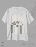 تیشرت سفید طرح دار رنگین کمان انتزاعی نیمه قرن اثر نوردیک پرینت استودیو | فروشگاه ایماژ