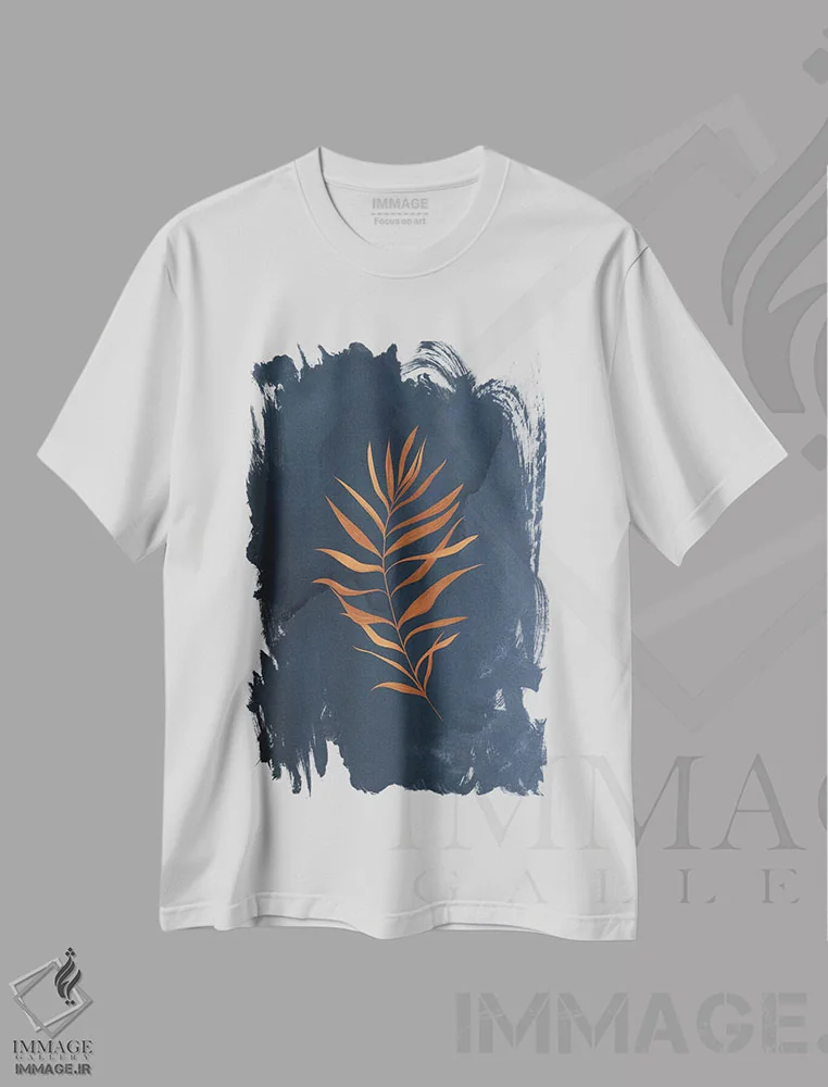 تیشرت سفید طرح دار برگ مانسترا سرمه ای، تزئینی اثر نوردیک پرینت استودیو | فروشگاه ایماژ