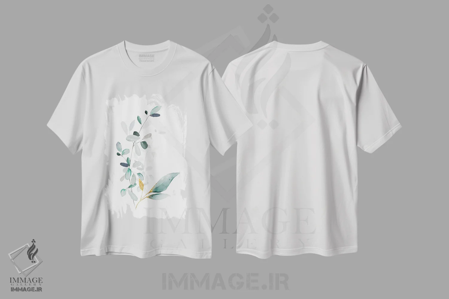 تیشرت سفید طرح دار گیاهان مدرن طلایی و مریم گلی، تزئینی اثر نوردیک پرینت استودیو | immage.ir