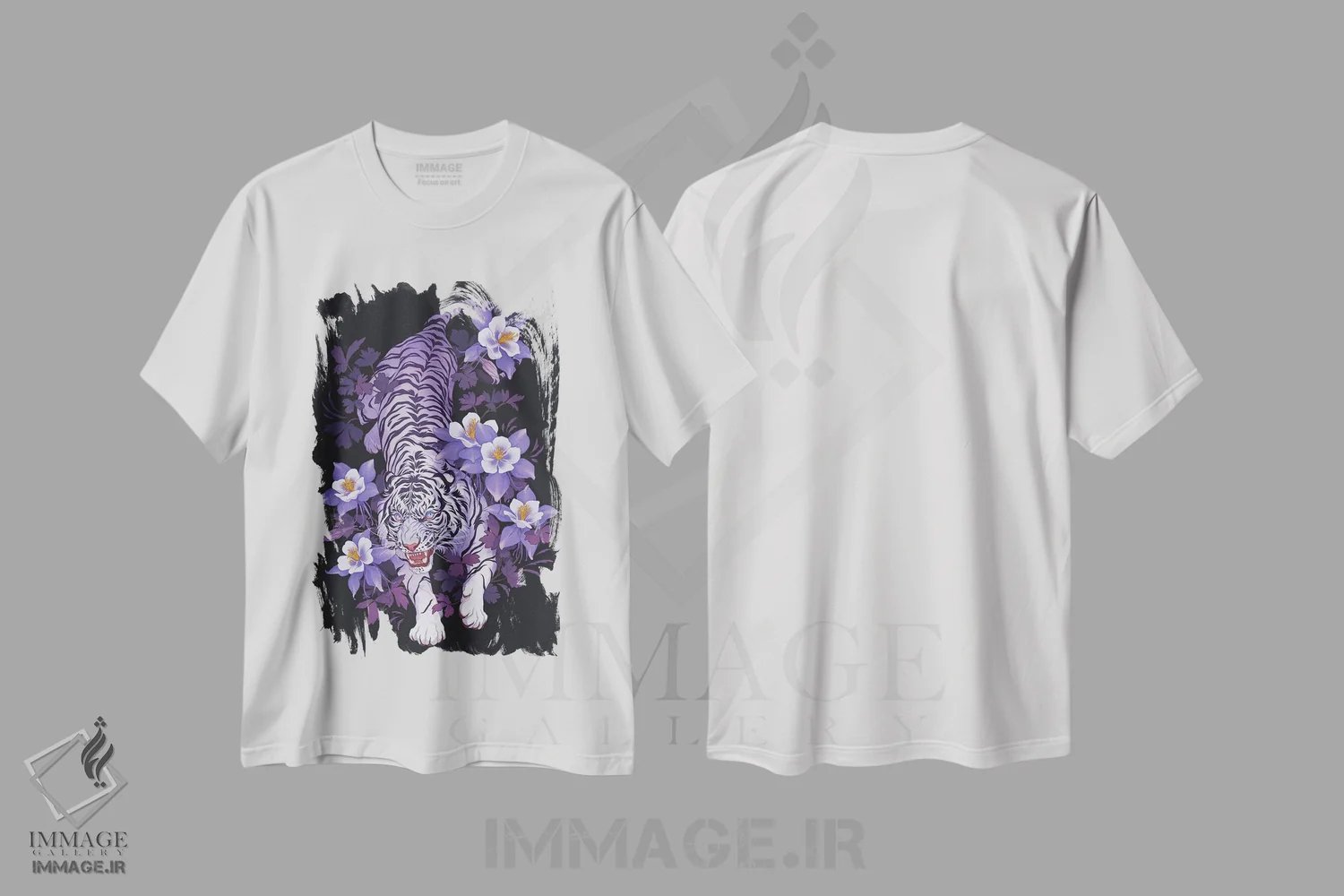 تیشرت سفید طرح دار سایه های بنفش، هنر دیجیتال اثر نورا پوتوورا | immage.ir