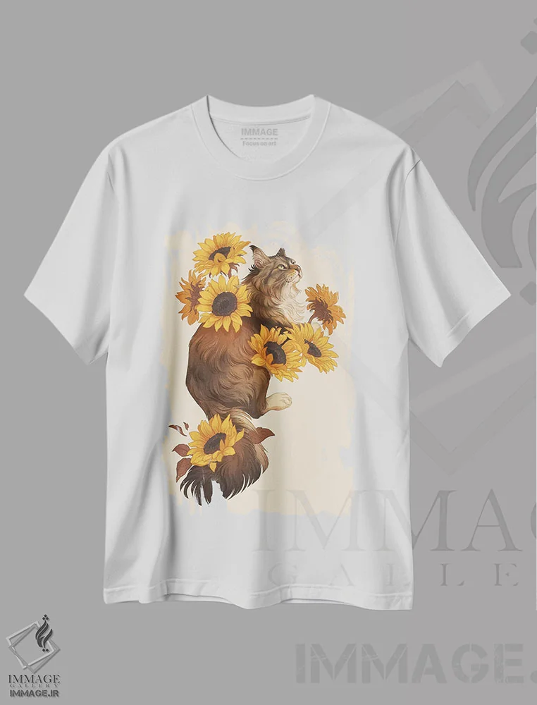 تیشرت سفید طرح دار آفتابگردان ها، هنر دیجیتال اثر نورا پوتوورا | immage.ir