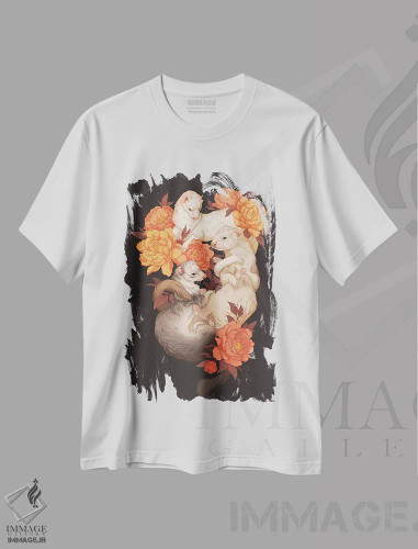تیشرت سفید طرح دار برادران درهم تنیده، هنر دیجیتال اثر نورا پوتوورا | فروشگاه ایماژ