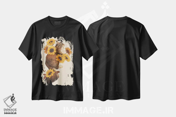 تیشرت مشکی طرح دار آفتابگردان ها، هنر دیجیتال اثر نورا پوتوورا | فروشگاه ایماژ