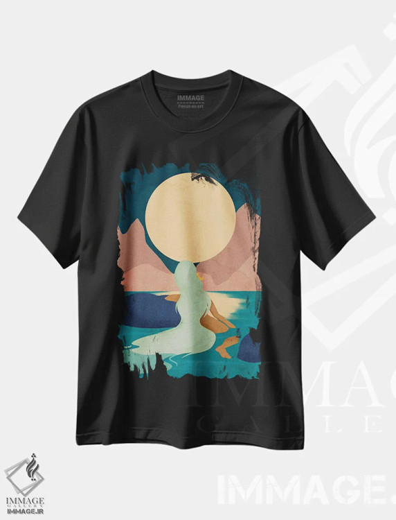تیشرت مشکی طرح دار ماه دلو، هنر آمریکایی آفریقایی تبار اثر رینا نوریگا | فروشگاه ایماژ