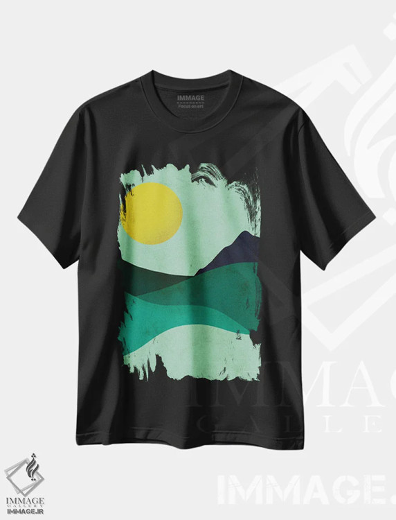 تیشرت مشکی طرح دار ماه سبز زرد، آبستره اثر رینا نوریگا | immage.ir