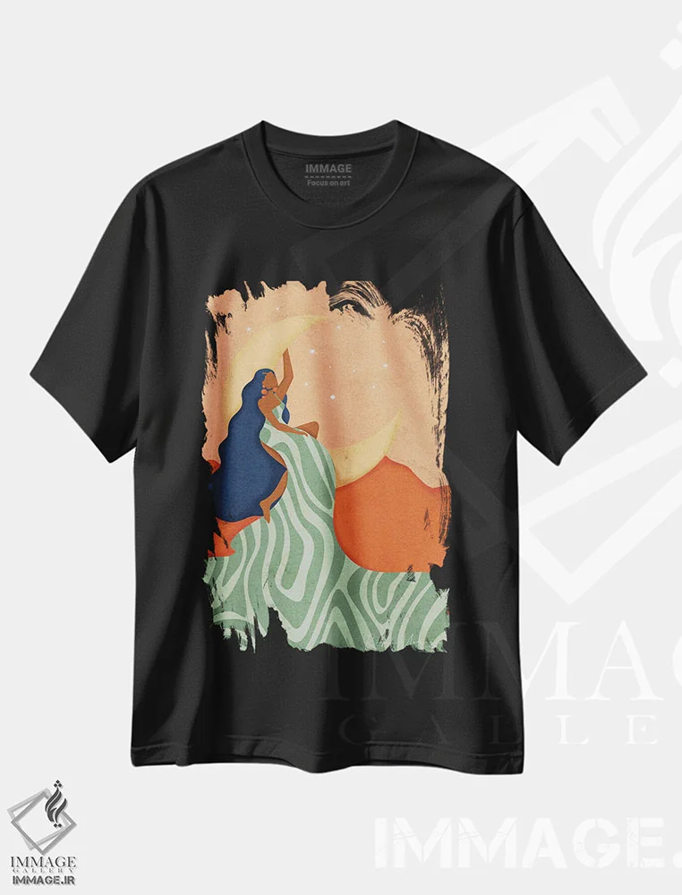 تیشرت مشکی طرح دار رویابین بزرگ، هنر آمریکایی آفریقایی تبار اثر رینا نوریگا | فروشگاه ایماژ