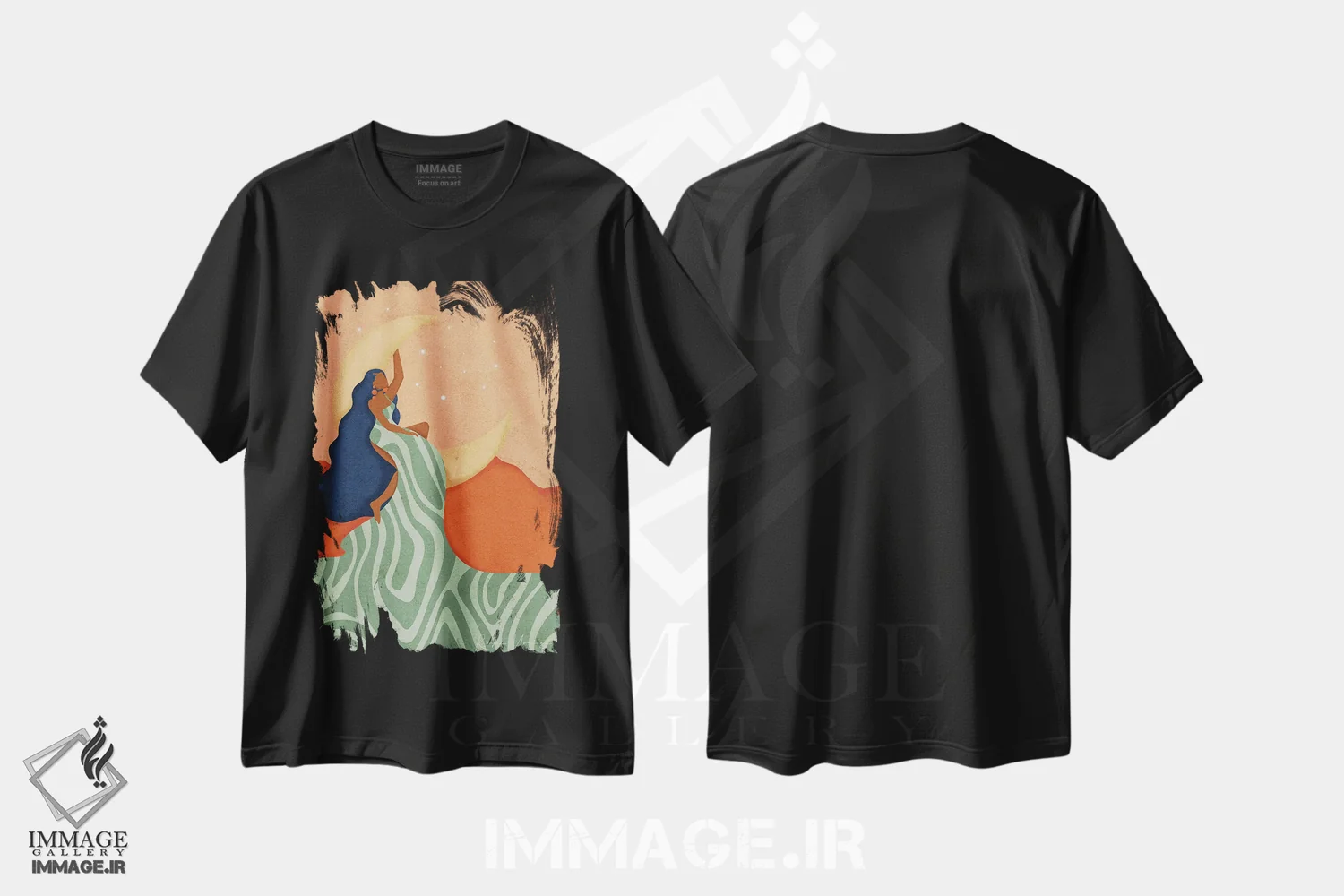 تیشرت مشکی طرح دار رویابین بزرگ، هنر آمریکایی آفریقایی تبار اثر رینا نوریگا | فروشگاه ایماژ