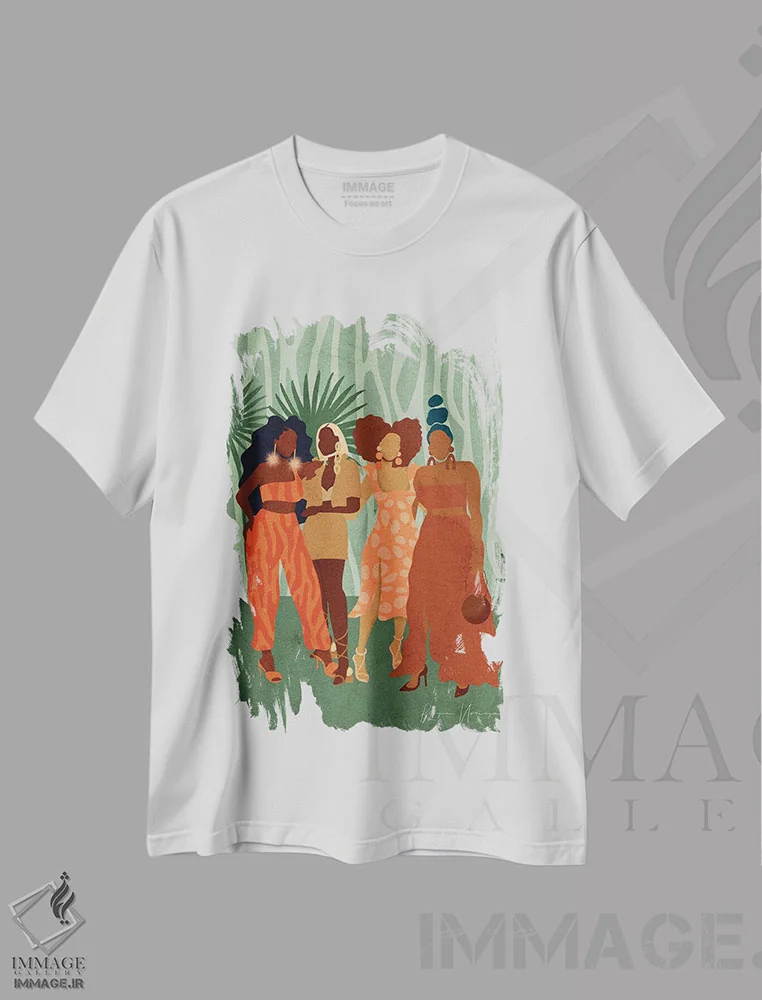 تیشرت سفید طرح دار گردش دخترانه، هنر آمریکایی آفریقایی تبار اثر رینا نوریگا | فروشگاه ایماژ